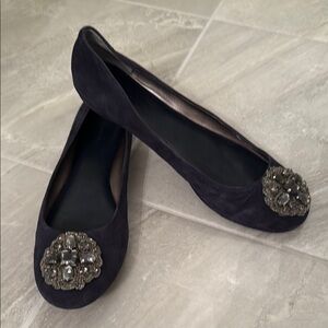 Banana Republic Elegant Navy Velvet Embellished Women's Flats Sz 9.5